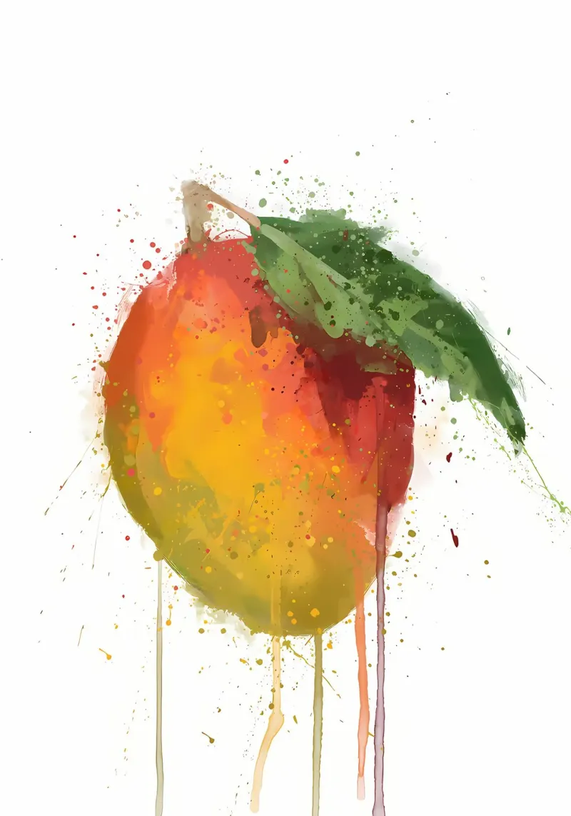 Watercolor Mango Fruit poster con telaio in legno da Mimi
