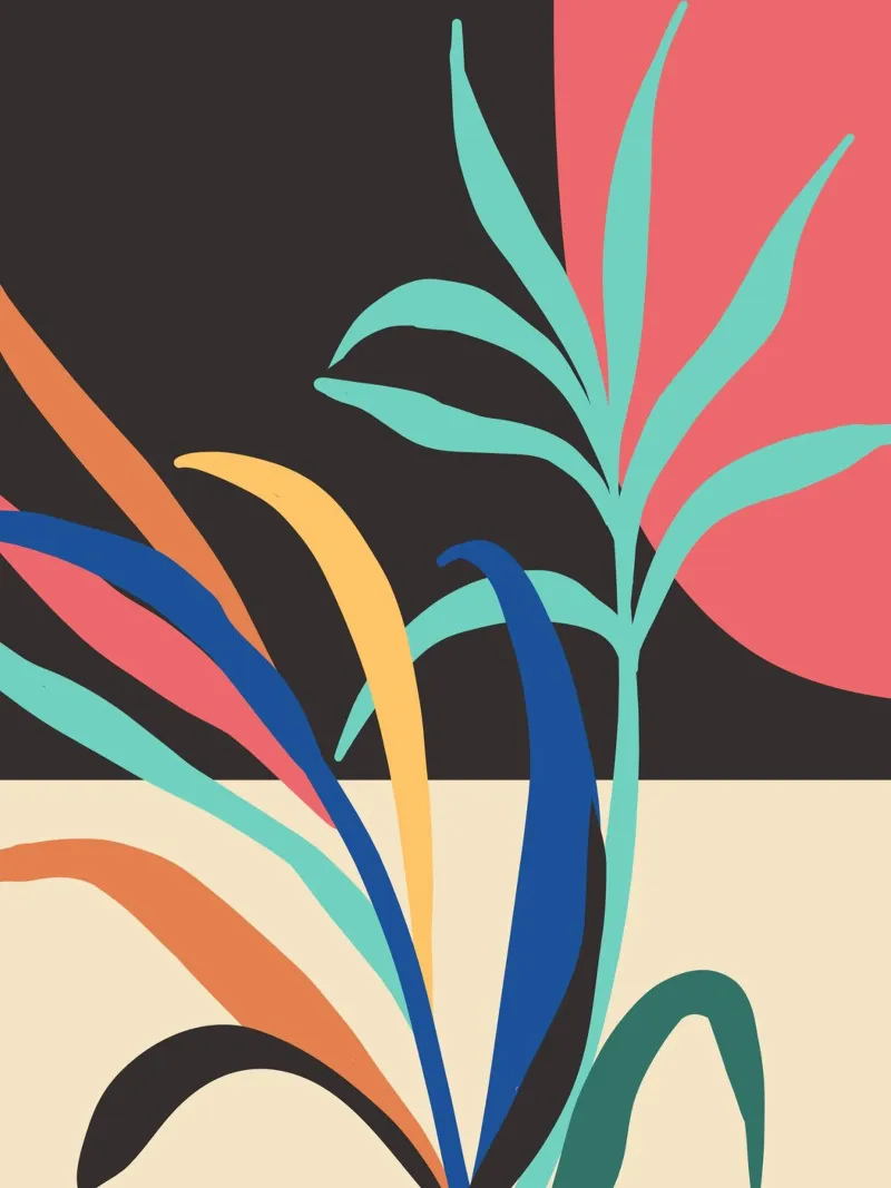 Moderne abstracte kunst Plant 7 canvas met Baklijst van ThingDesign