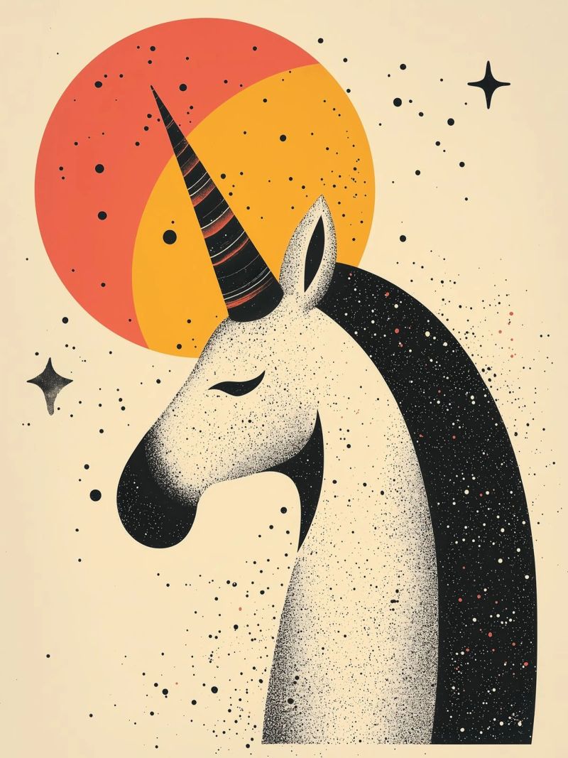 Einhorn mit Mond | Romantische Druckgrafik Poster von Autofocus