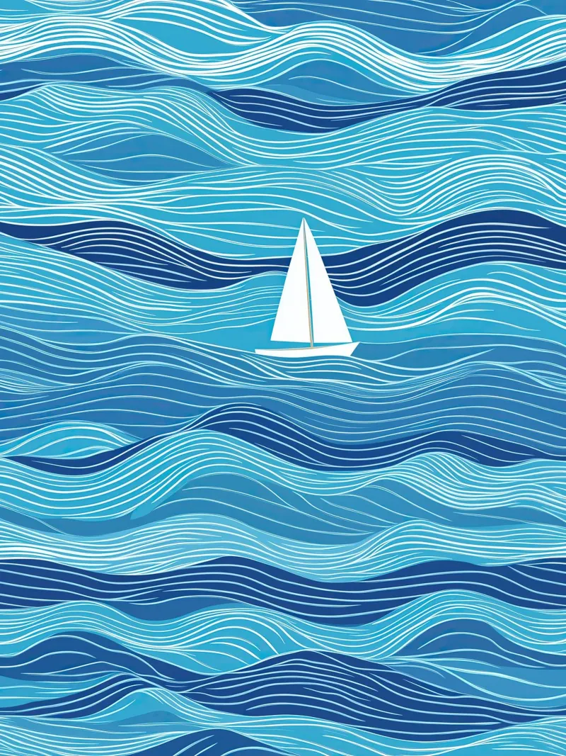 Voilier dans les vagues | Lineart en bleu et blanc hahnemühle de Autofocus