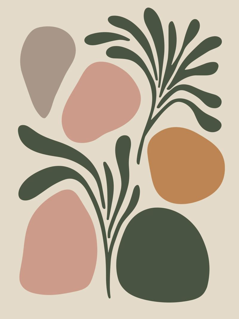 Boho Leaf & Abstract Shapes – Soft Pastel Minimalism Poster von Soleil Basque