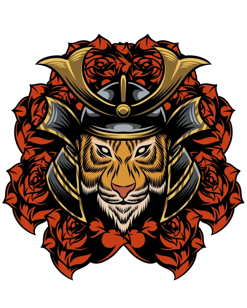 Arte della maschera della tigre giapponese poster con telaio in alluminio da nirwanaart