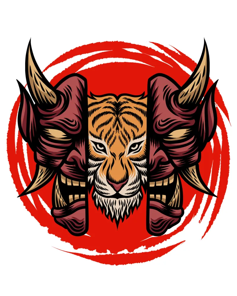 Japans Masker Tijger Kunstontwerp hahnemühle van nirwanaart