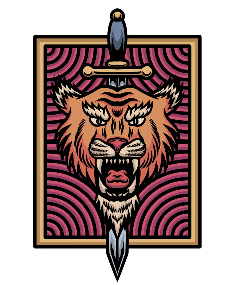 Design artistico della tigre e della katana pellicola backlit da nirwanaart