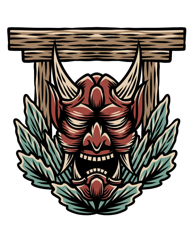 Arte mascherata ninja giapponese poster con telaio in legno da nirwanaart