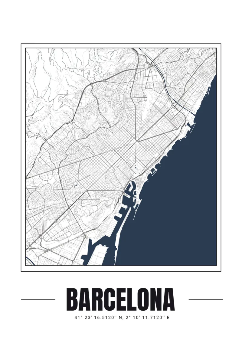 Carte de Barcelone minimaliste - Art mural moderne noir et blanc poster de Ben & Clo creations