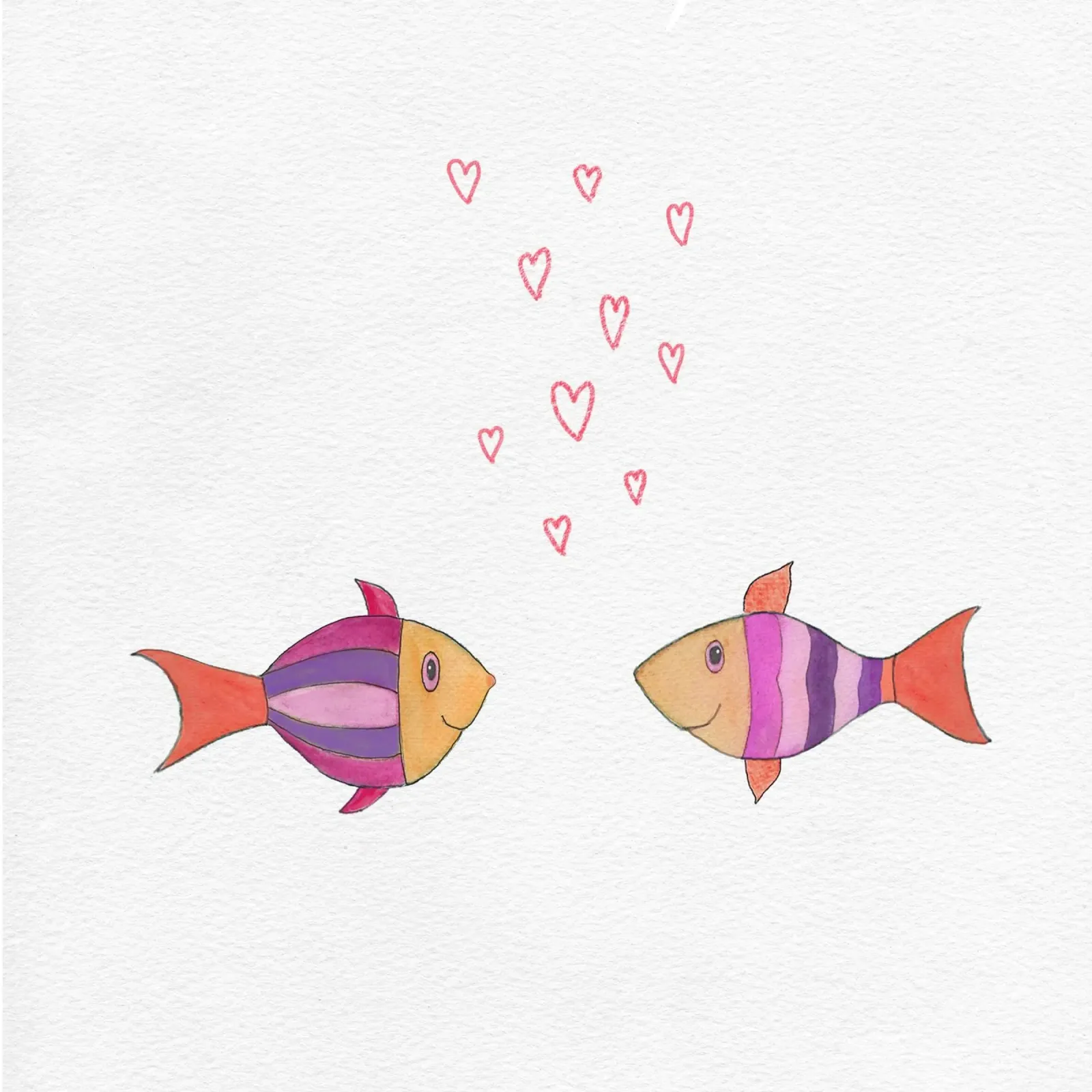 Verliebte Fische in lila und gelb poster con telaio in plastica da Farbwelten