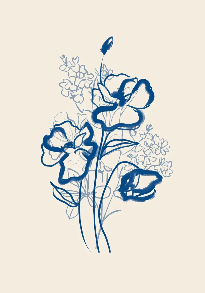 Linea d'arte floreale 13 poster con telaio in plastica da LeaDArt