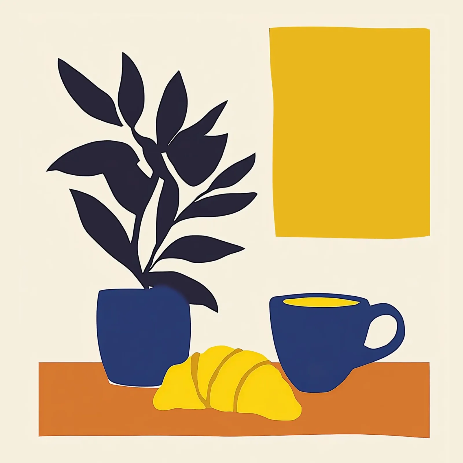 Natura morta minimalista: croissant e caffè tela con Cornice a cassetta da studiofox