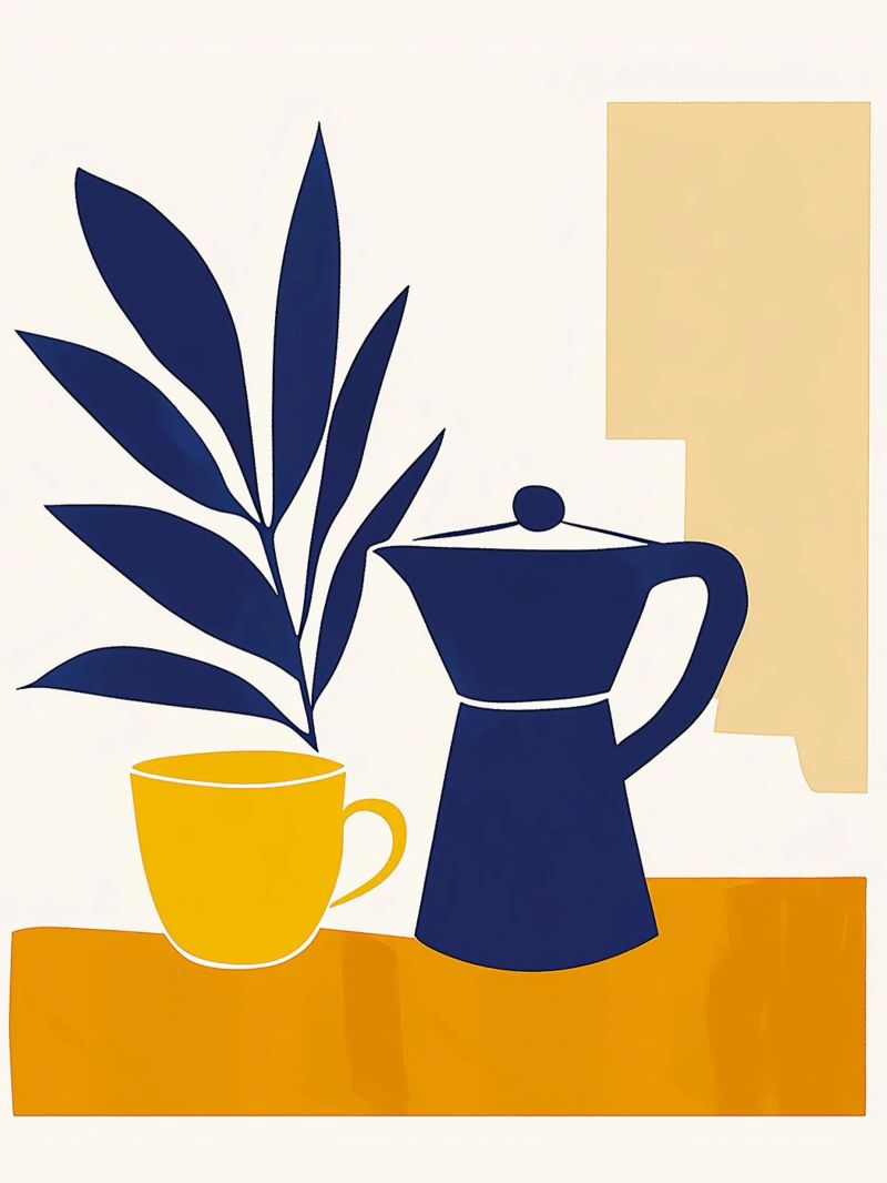 Nature morte minimaliste : cafetiere moka et tasse de café poster by studiofox