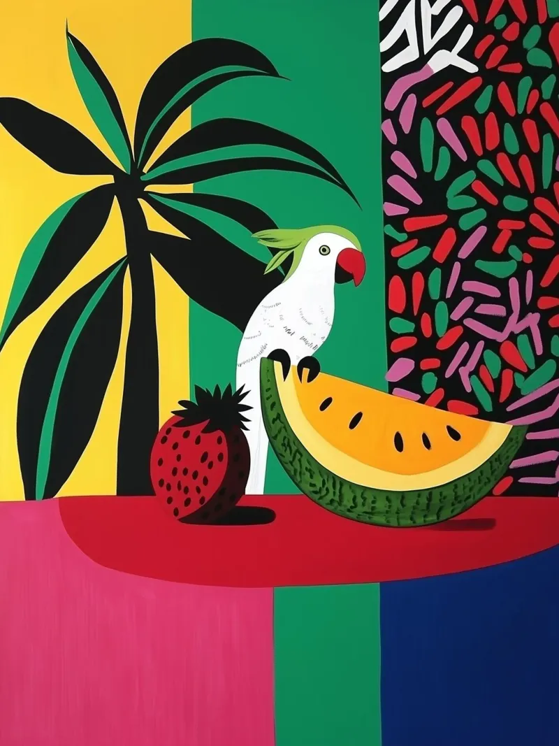 Frutta tropicale con cacatua bianco tela con Cornice a cassetta da Autofocus