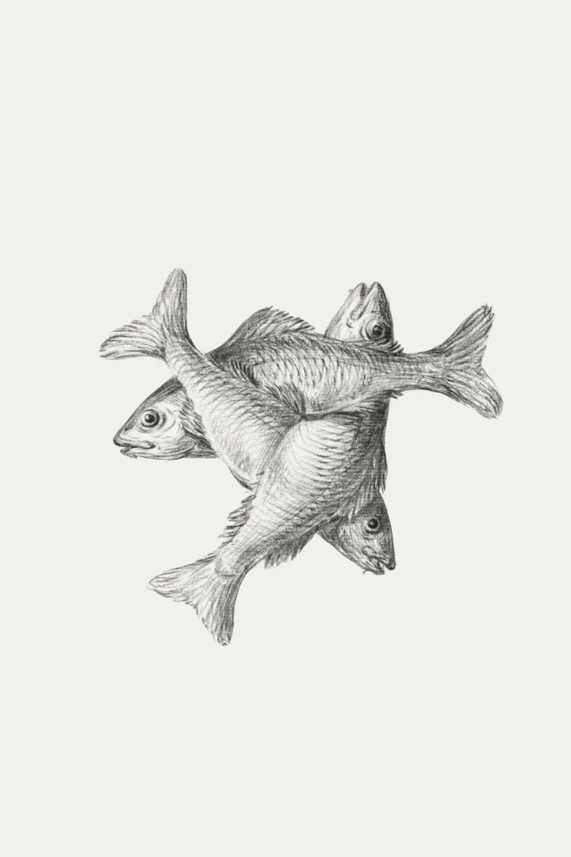 Three fishes poster con telaio in alluminio da Second Canvas