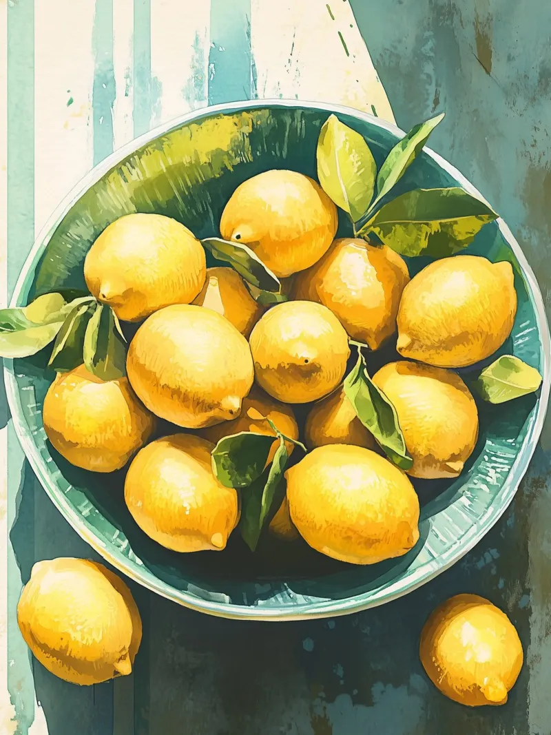 Ciotola di limoni in acquerello alluminio dibond da Spice & Style