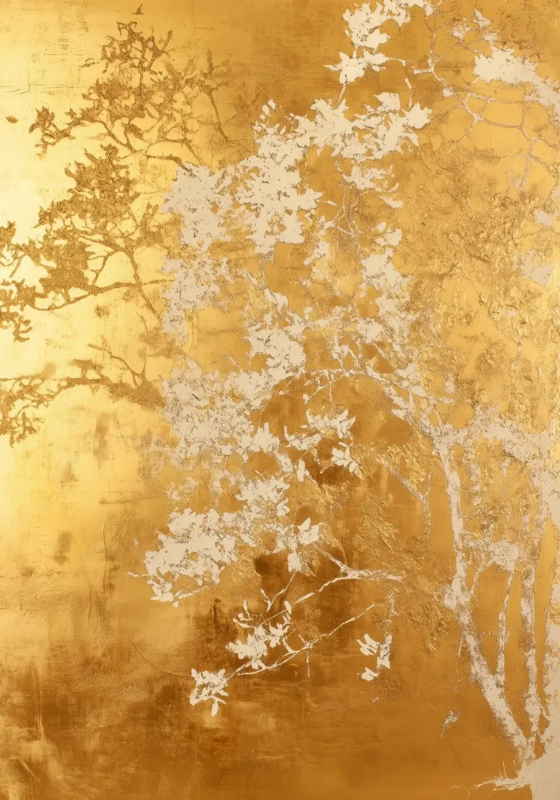 Albero artistico bianco e oro carta hahnemühle da Justyna Jaszke JBJart