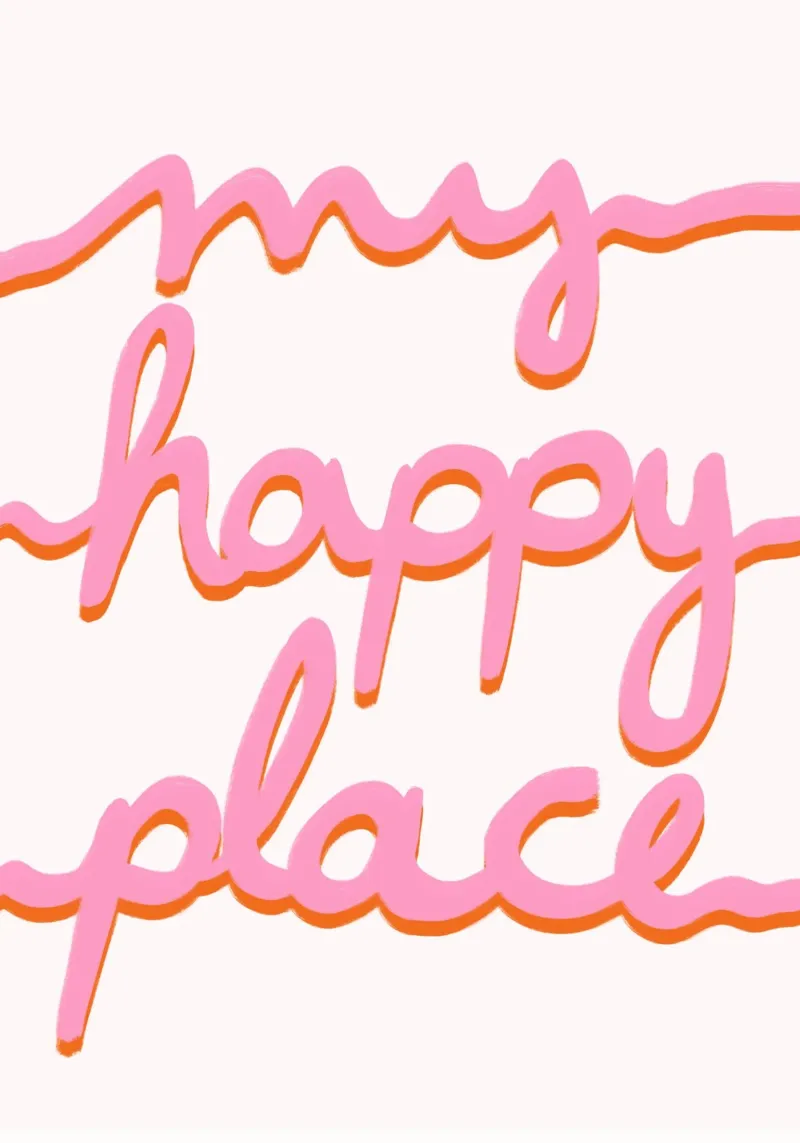 My happy place pink orange poster con telaio in alluminio da BAINAI