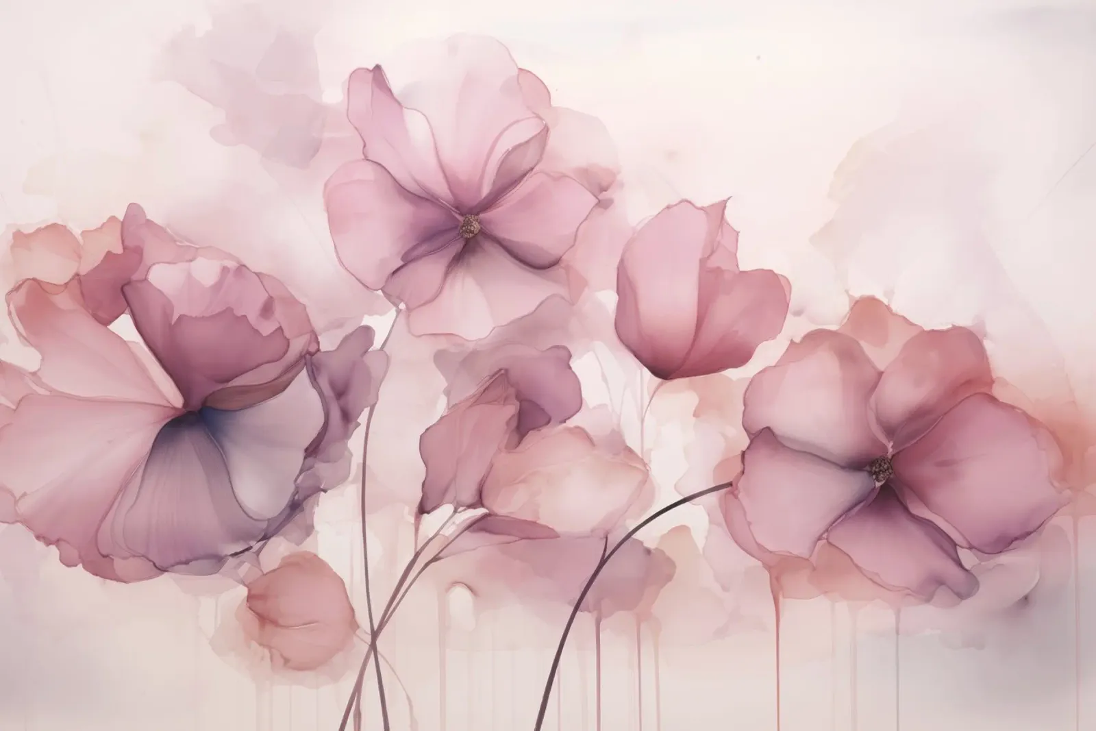 Fiori d'inchiostro sognanti rosa pastello poster con telaio in alluminio da Andrea Haase Floral Passion