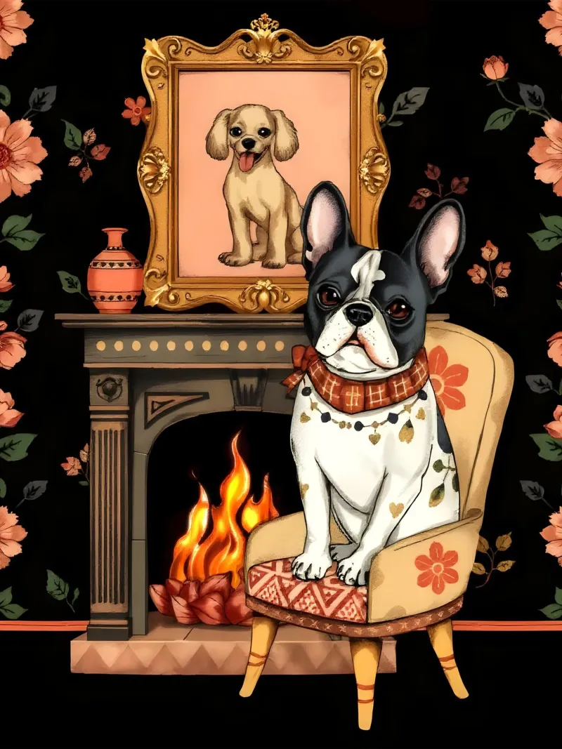 Bulldog francese su sedia tela con Cornice a cassetta da COLLEEN CRAFTS