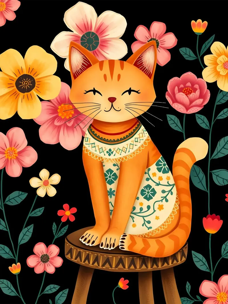 Gato en una silla en un jardín de flores hahnemühle de COLLEEN CRAFTS