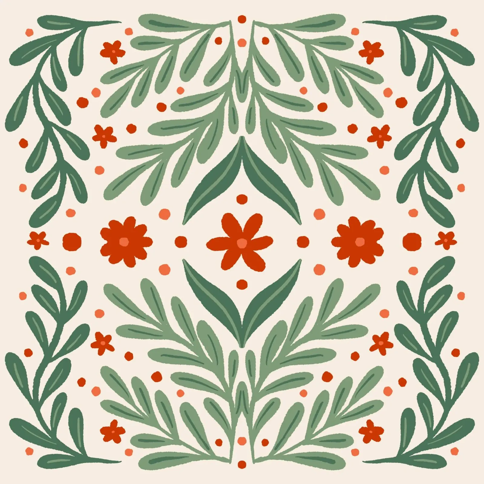 Branches et fleurs - rouge et vert hahnemühle de Wackapacka