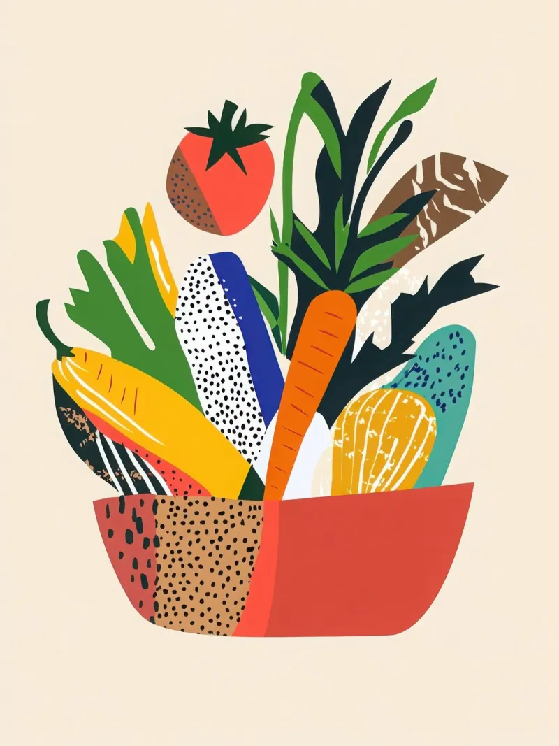 Una festa di colori - Un'esplosione grafica e vegetale poster con telaio in alluminio da Pop and Fruits - Affiches & posters