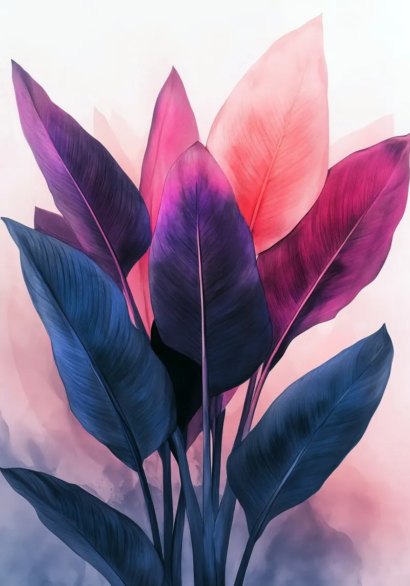 Pastel banana leaves poster con telaio in alluminio da Justyna Jaszke JBJart