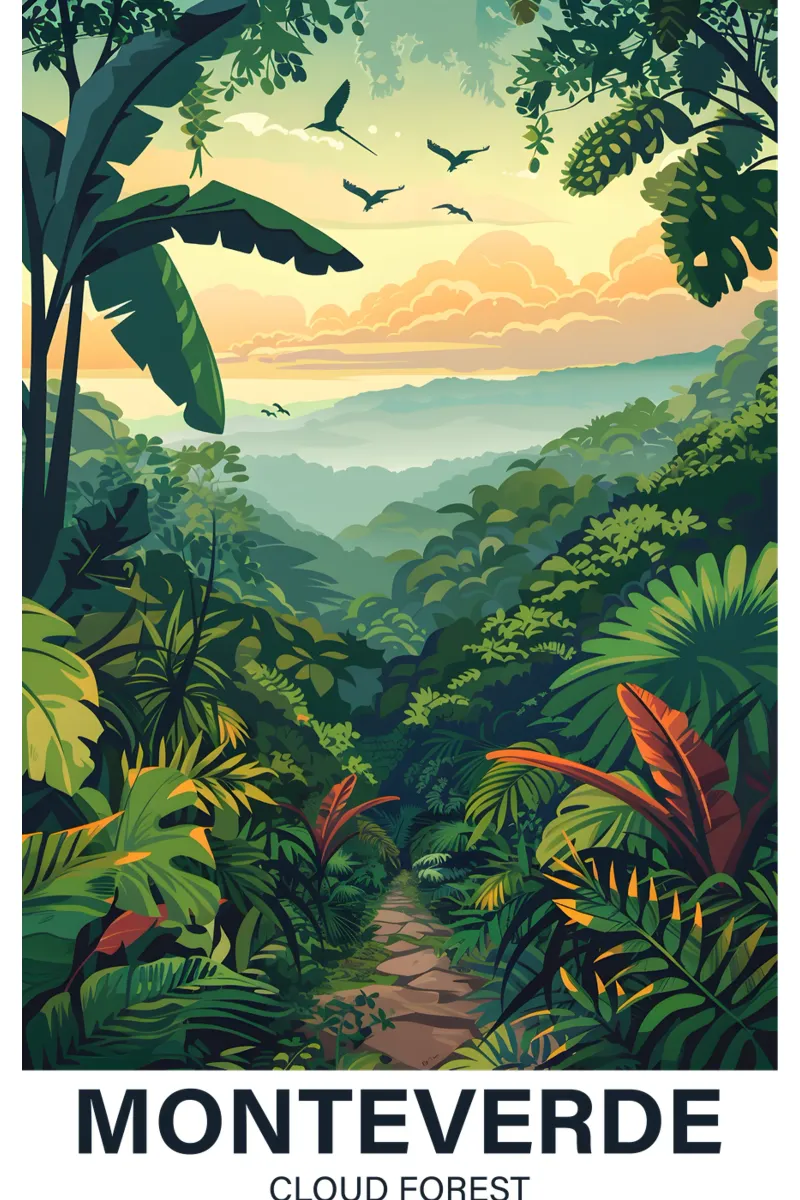 Foresta nuvolosa di Monteverde poster con telaio in plastica da Wanderlust Vibes