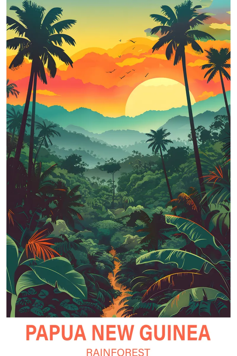 Foresta pluviale della Papua Nuova Guinea poster con telaio in legno da Wanderlust Vibes