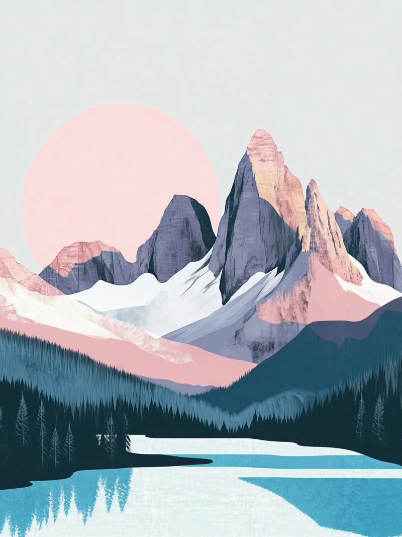 Abstract Mountain Landscape Art & Stylish Shower Curtain Set poster by Kaji