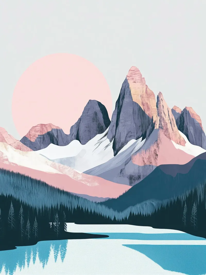 Ensemble de rideaux de douche abstraits avec paysage de montagne et style alu dibond de Kaji