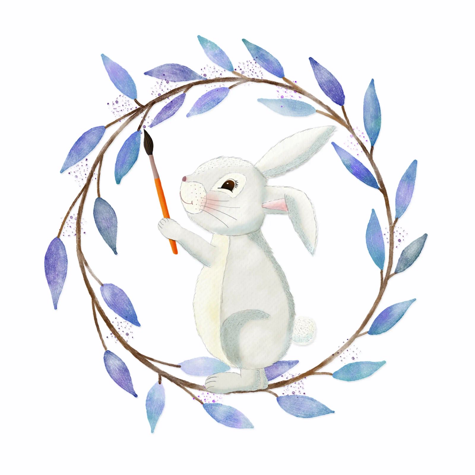 Süßer Hase malt. Blumenkranz. Auarell. Poster von CalliLetters