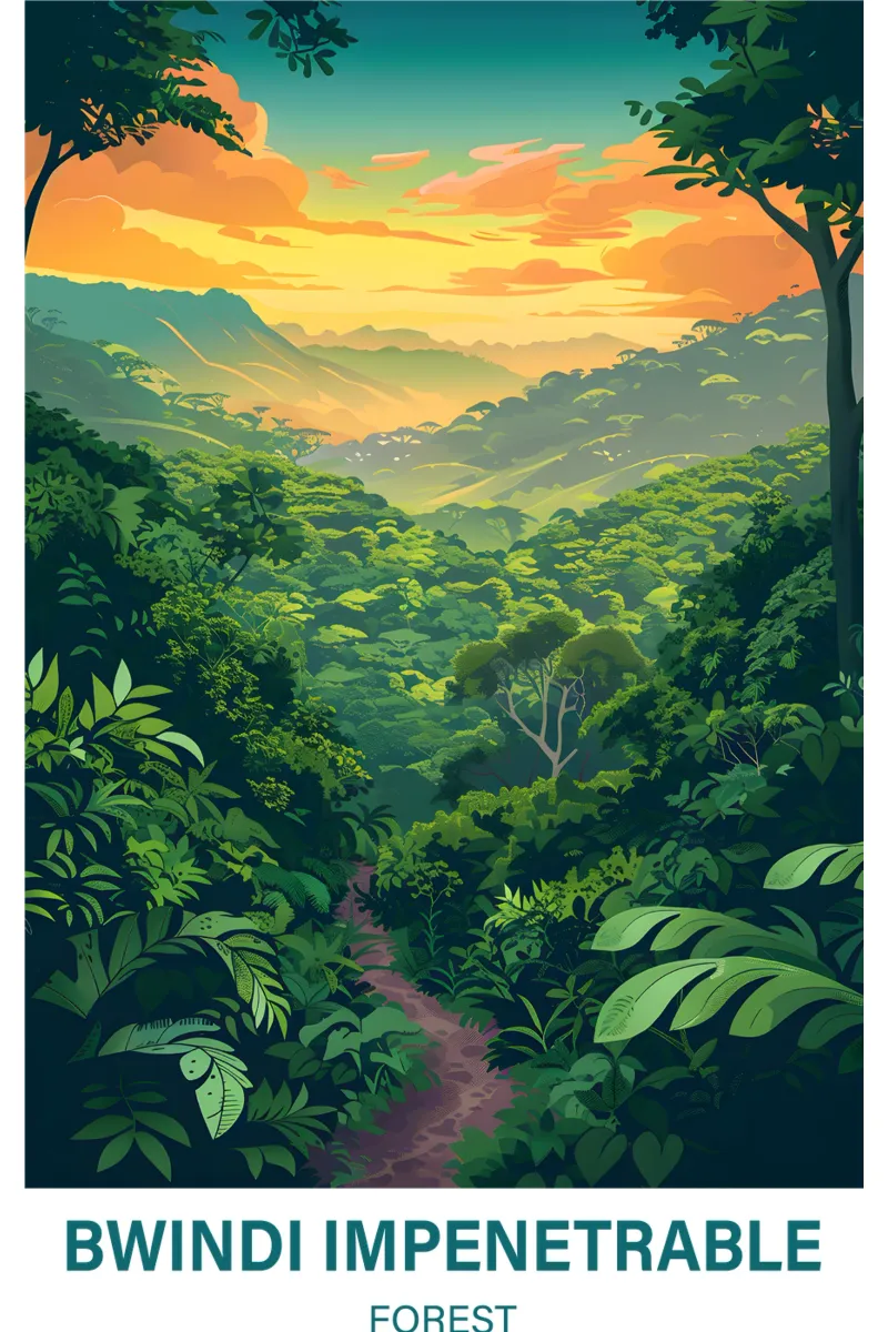 Foresta impenetrabile di Bwindi poster con telaio in alluminio da Wanderlust Vibes