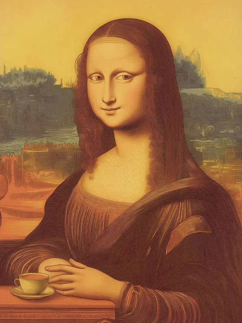 Espresso Mona Lisa Fun Kaffee Pop Art Wand Heim Kunst Klassisch Poster mit Holzrahmen von Kaji