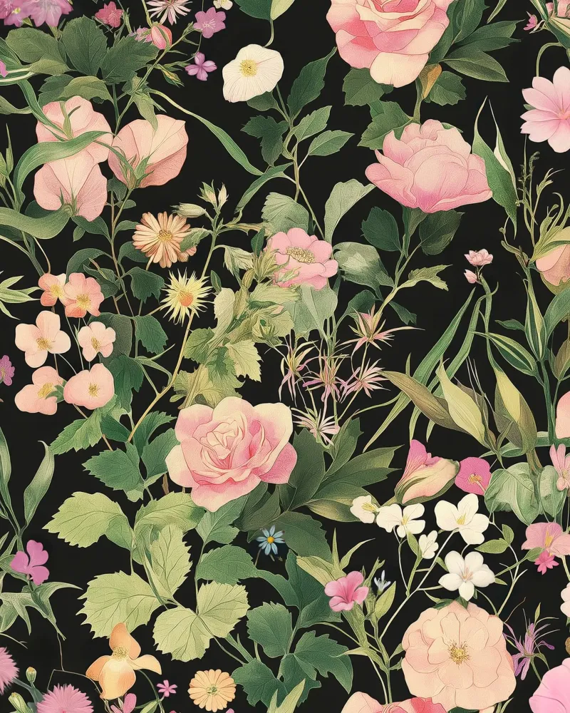 Abstracte bloem Vintage Botanisch Bloemen Donker Roos Tuin canvas met Baklijst van Gentle Echoes Art