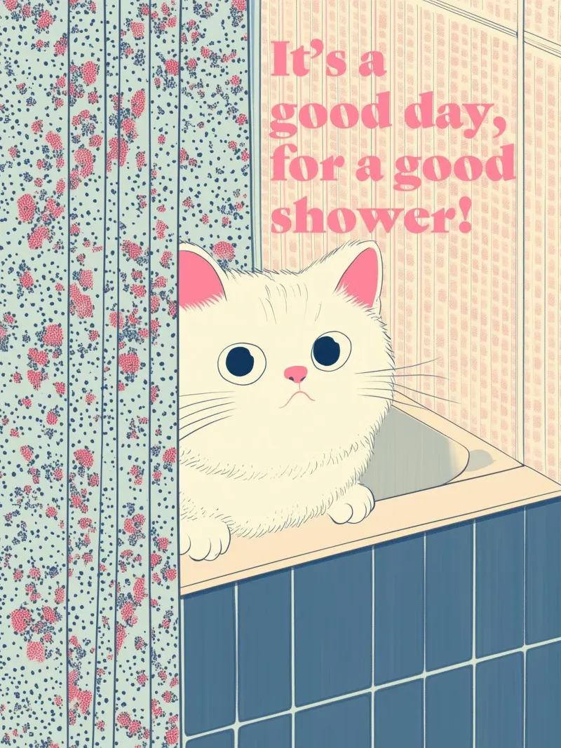 Tenda da doccia per gatti - Decorazione creativa e divertente per il bagno poster da Kaji