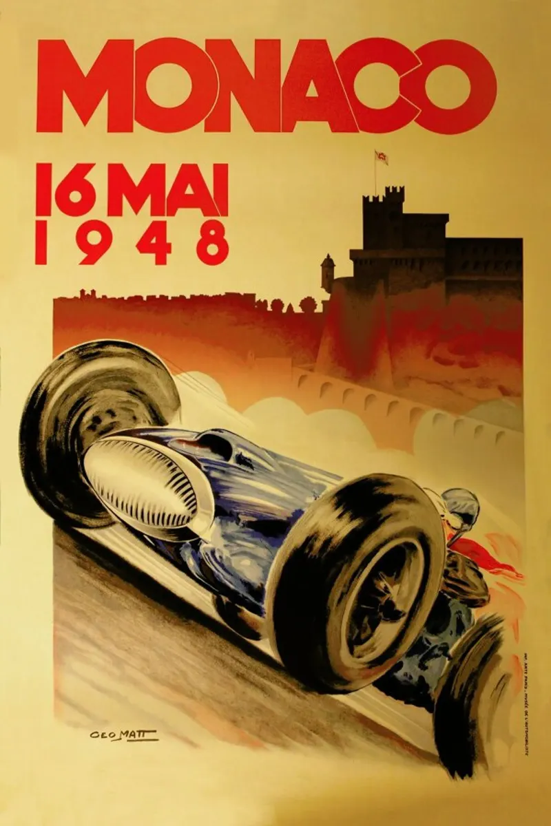 Vintage Monaco 16 May 1948 poster con telaio in plastica da Gallery Print and Art Limited