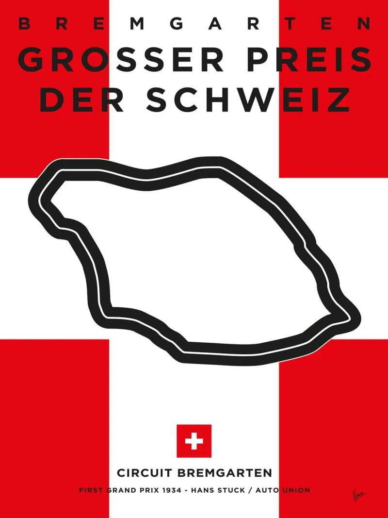 1934 F1 Bremgarten Race Track carta hahnemühle da Formula Art
