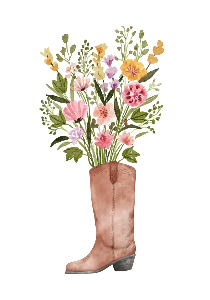 Botas vaqueras con flores metacrilato de pdigitalprints