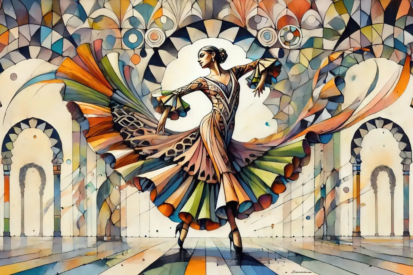 Ballerina di flamenco in Art Déco pellicola backlit da Chromatic Fusion Studio