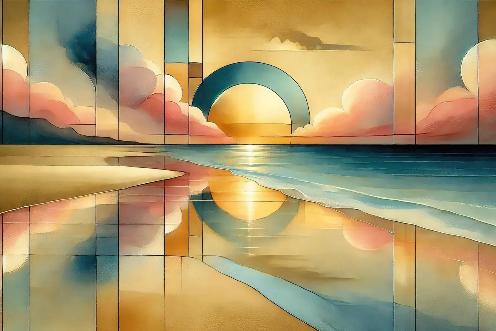 Golden Sunset Vista in Art Deco acrylic glass by Chromatic Fusion Studio