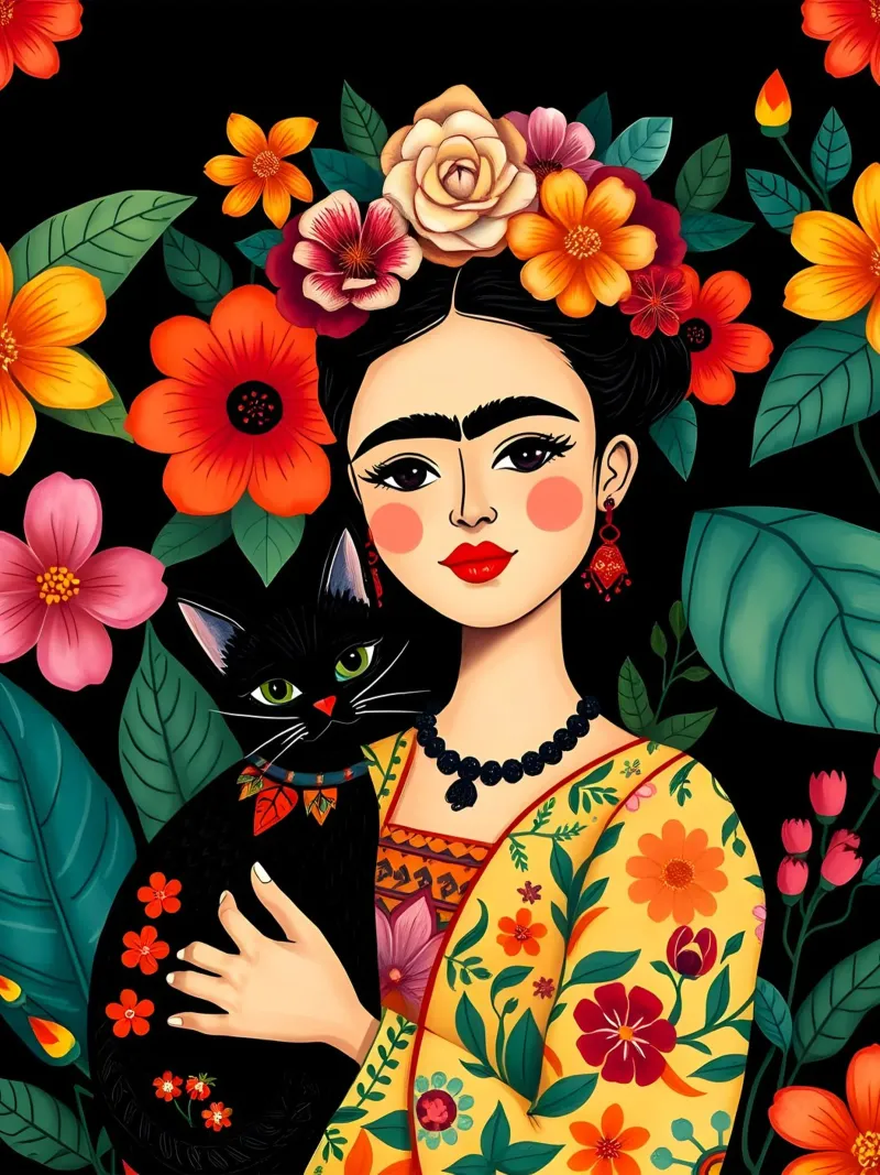 FRIDA KAHLO E IL GATTO poster con telaio in plastica da COLLEEN CRAFTS