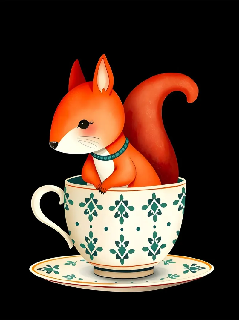 Écureuil dans une tasse de thé poster avec cadre en plastique de COLLEEN CRAFTS