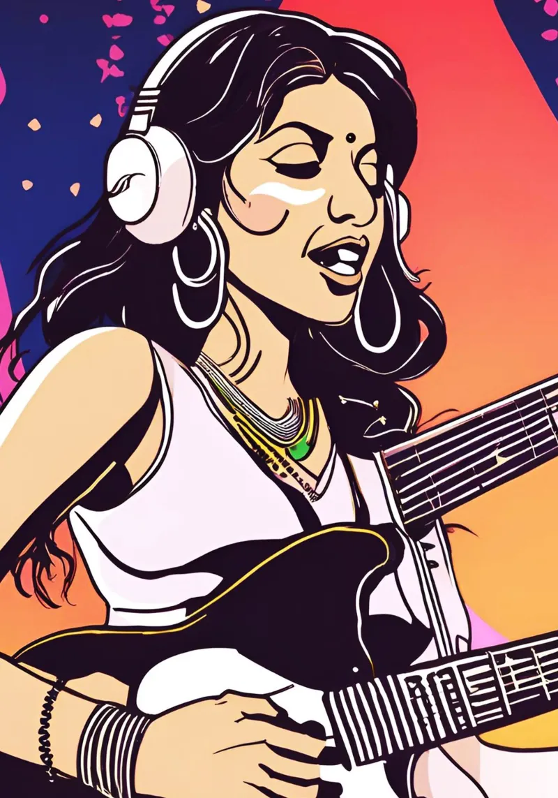 Illustration d'un groupe de filles musiciennes Trending Now toile avec Caisse américaine de Urban Life