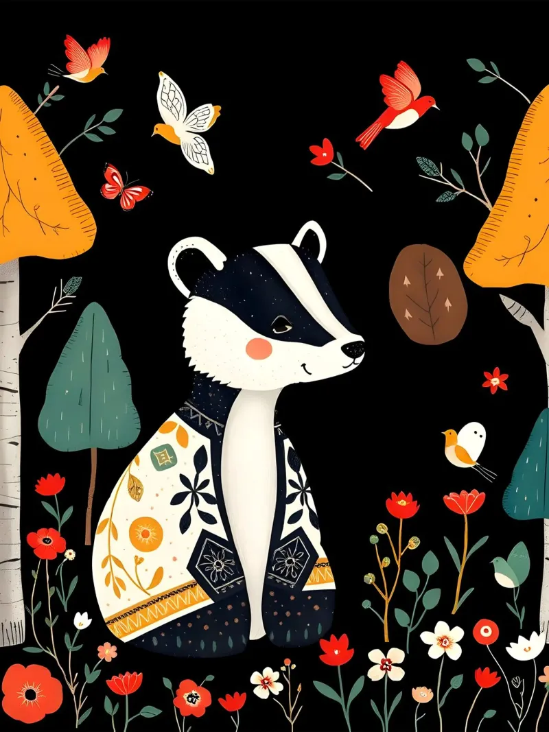 TASSO E UCCELLI IN UN BOSCO alluminio dibond da COLLEEN CRAFTS