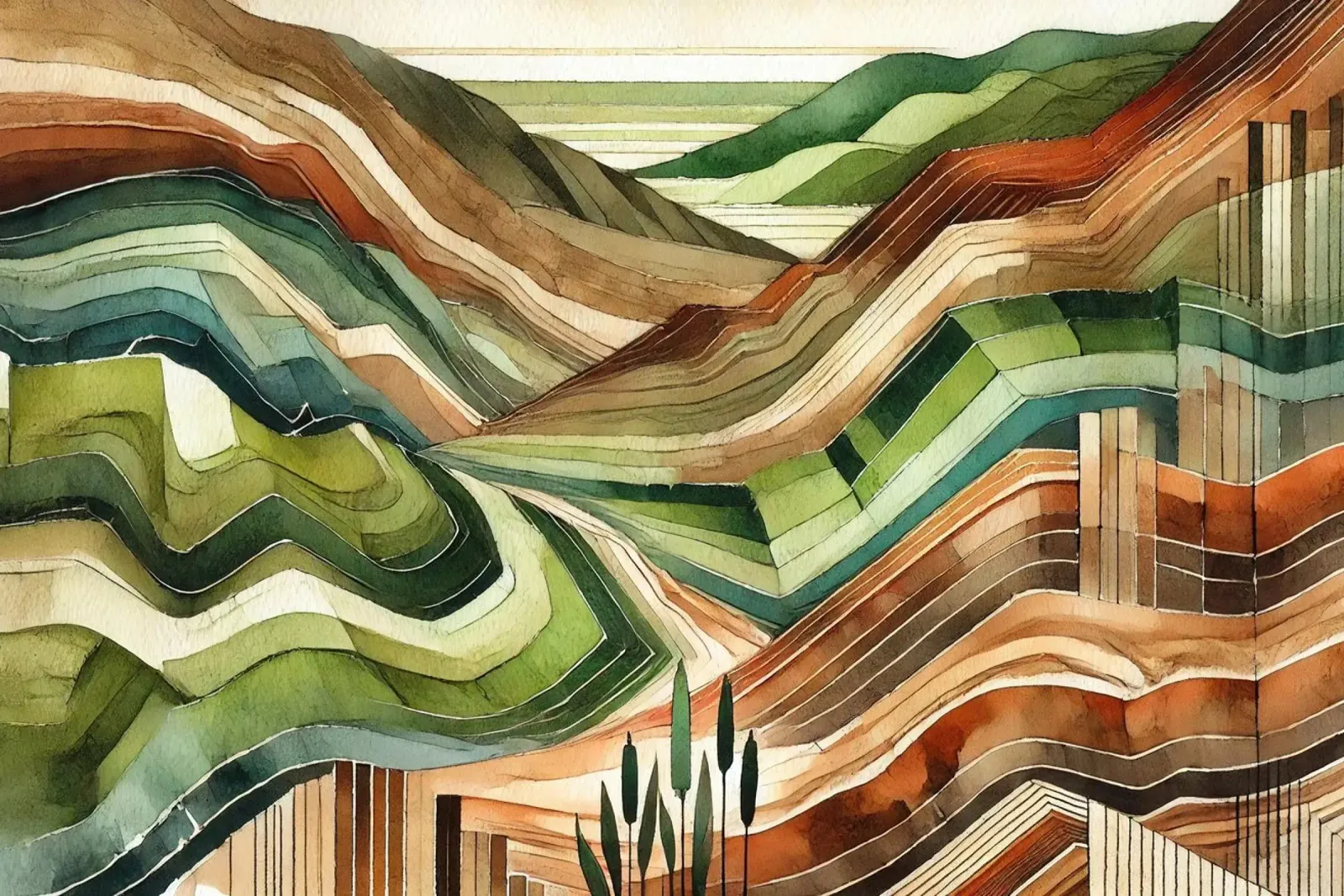 Serene Canyon Golven in Art Deco poster met houten frame van Chromatic Fusion Studio