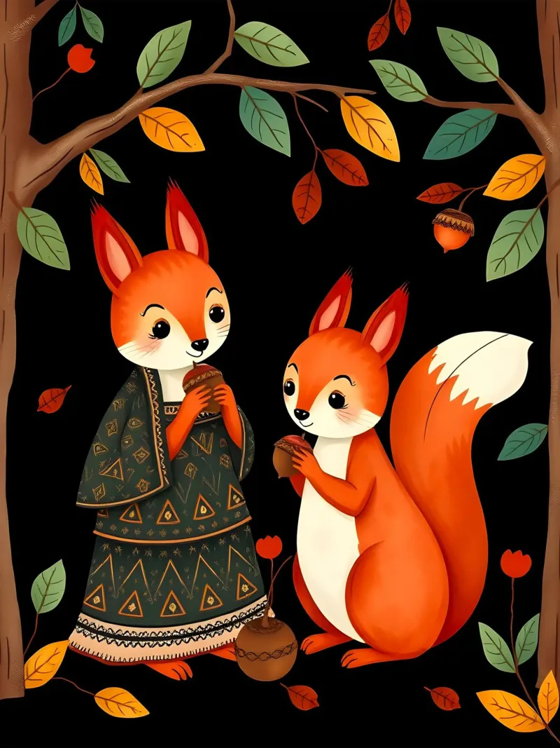 Scoiattoli nella foresta poster con telaio in alluminio da COLLEEN CRAFTS