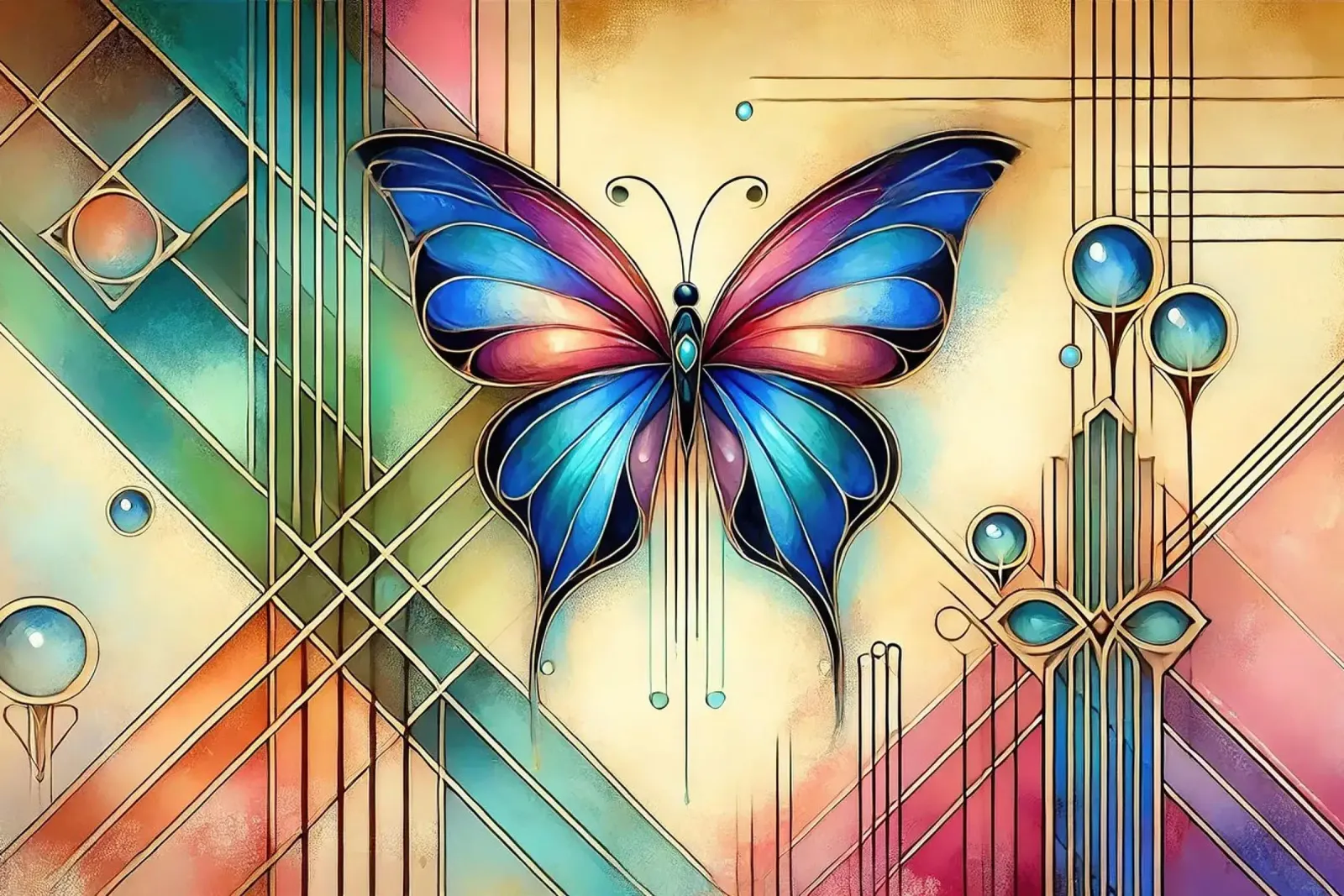 Levendige vlinder Elegantie in Art Deco canvas met Baklijst van Chromatic Fusion Studio