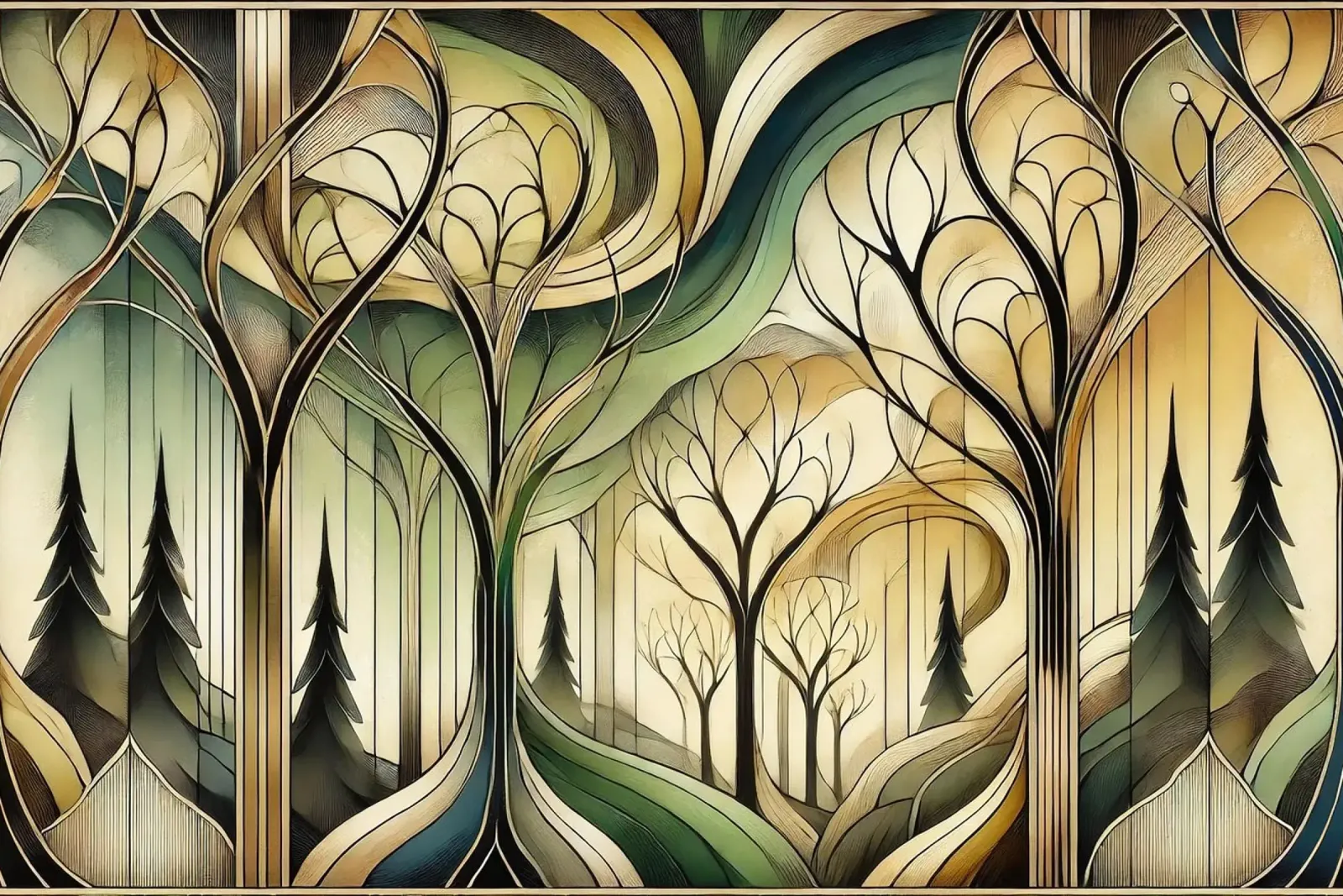 Vintage Treescape Essence in Art Deco acrylic glass by Chromatic Fusion Studio