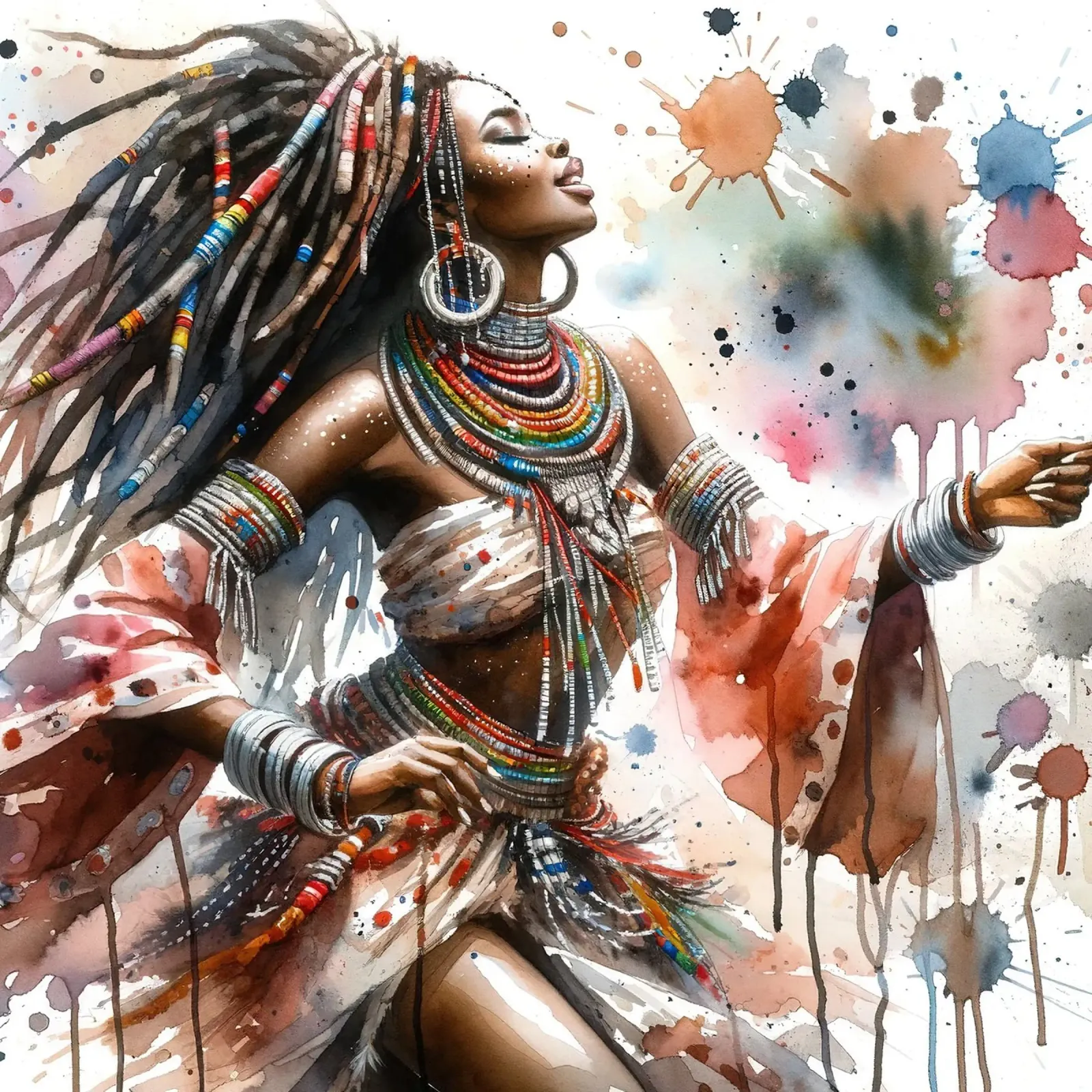 Danzatrice africana ad acquerello tela con Cornice a cassetta da Chromatic Fusion Studio