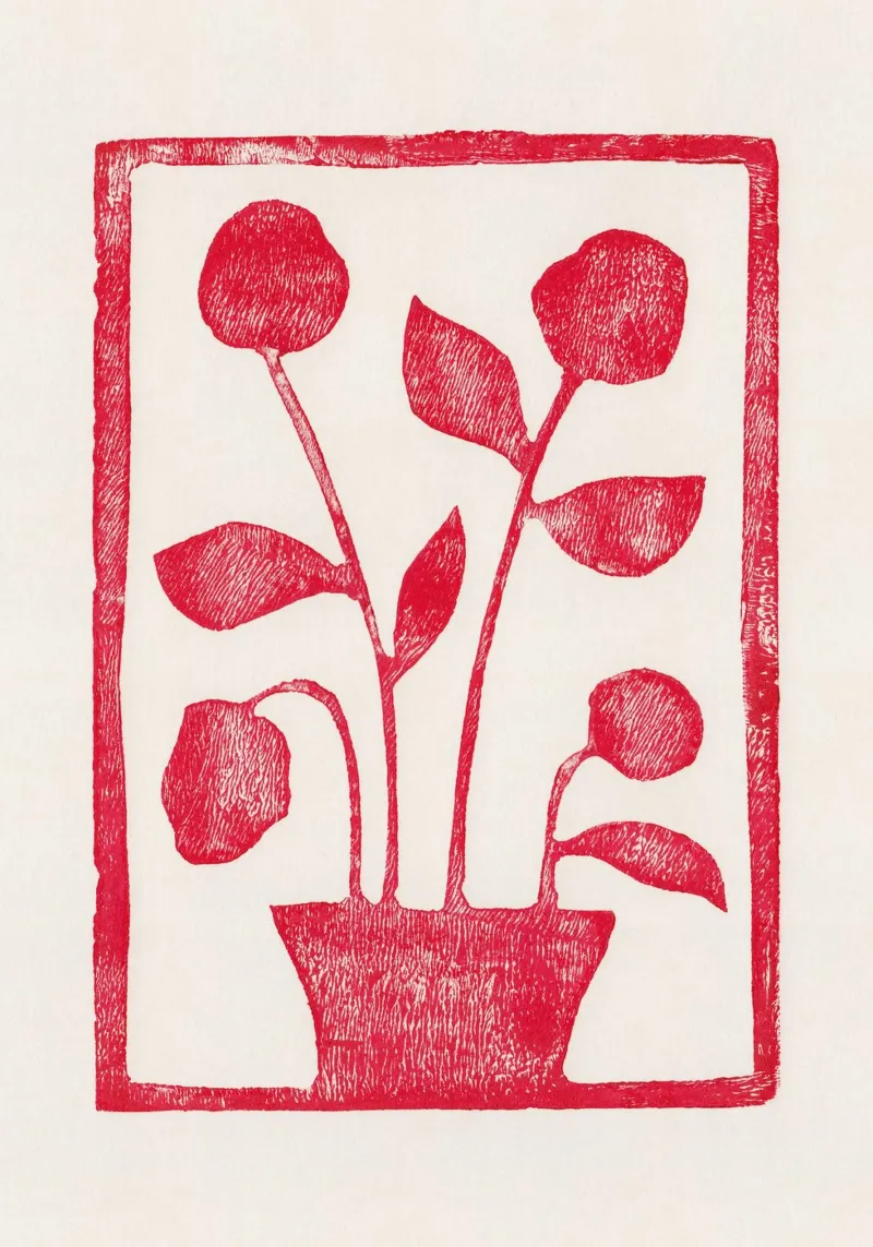Rose rosse / Lino Print poster con telaio in legno da Alisa Galitsyna