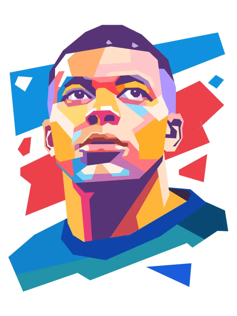 Ritratto pop art di Kylian Mbappe pellicola backlit da Hantamrata